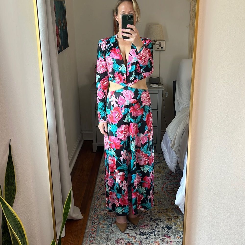 AFRM Long Sleeve Vintage Summer Floral Cut Out Maxi Dress Size Large